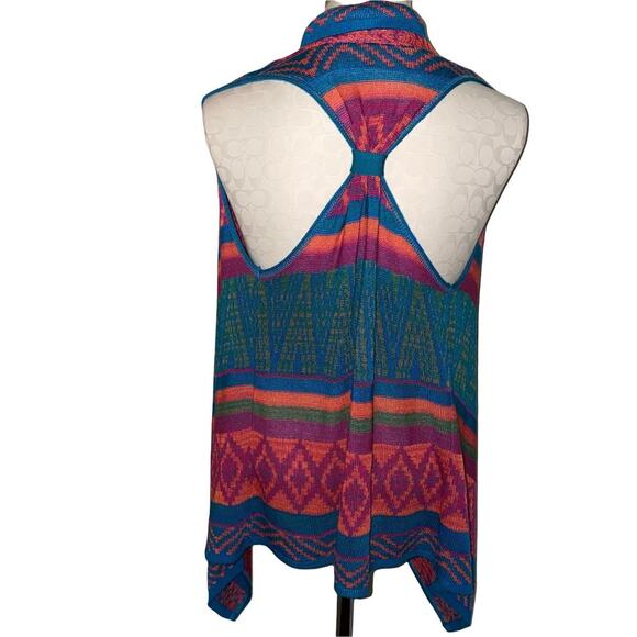 Say What open front lightweight shawl cardigan vest multicolor aztec print sz L - Picture 3 of 9